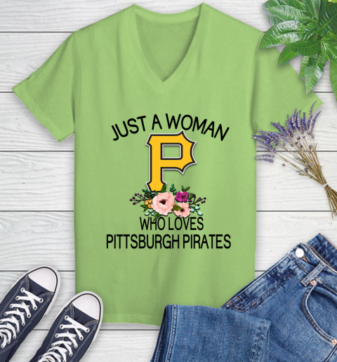 MLB Just A Woman Who Loves Pittsburgh Pirates Baseball Sports Women's V-Neck T-Shirt 6