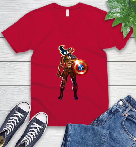 NFL Captain America Marvel Avengers Endgame Football Sports Houston Texans V-Neck T-Shirt 8