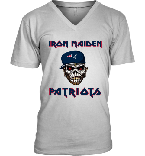 NFL New England Patriots Iron Maiden Rock Band Music Football Sports WSRkVJHSSoP v neck unisex 8 95 151514 front white