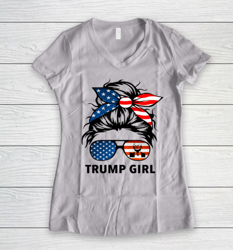 Trump Girl American Flag Glass Women's V-Neck T-Shirt