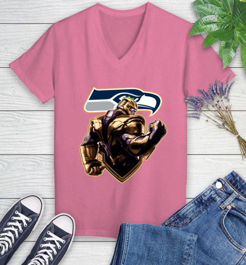 NFL Thanos Avengers Endgame Football Sports Seattle Seahawks Women's V-Neck T-Shirt 13
