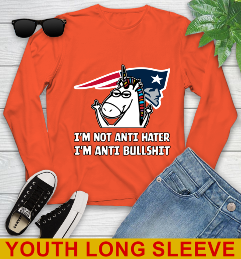 New England Patriots NFL Football Unicorn I'm Not Anti Hater I'm Anti Bullshit Youth Long Sleeve 4