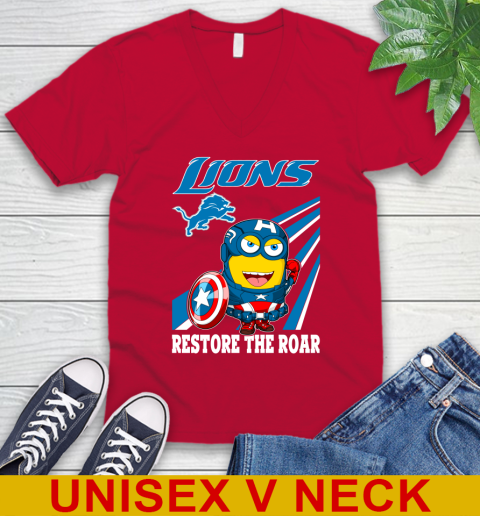 NFL Football Detroit Lions Captain America Marvel Avengers Minion Shirt V-Neck T-Shirt 6
