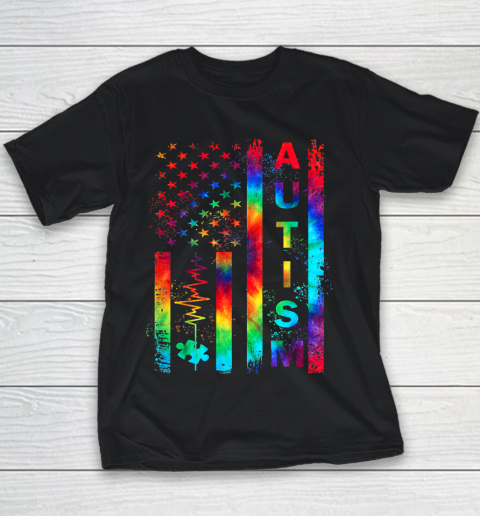 American Flag Autism Awareness Teacher Mom Support Tie Dye Fitted Youth T-Shirt