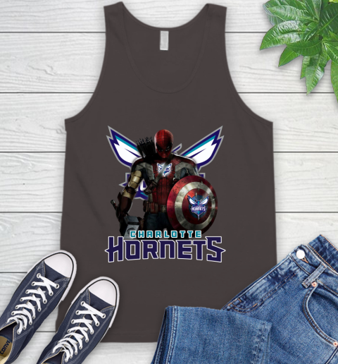 Charlotte Hornets NBA Basketball Captain America Thor Spider Man Hawkeye Avengers Tank Top 7