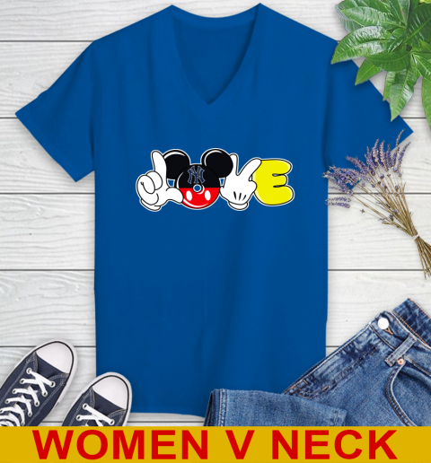 New York Yankees MLB Baseball Love Mickey Disney Sports Women's V-Neck T-Shirt 11
