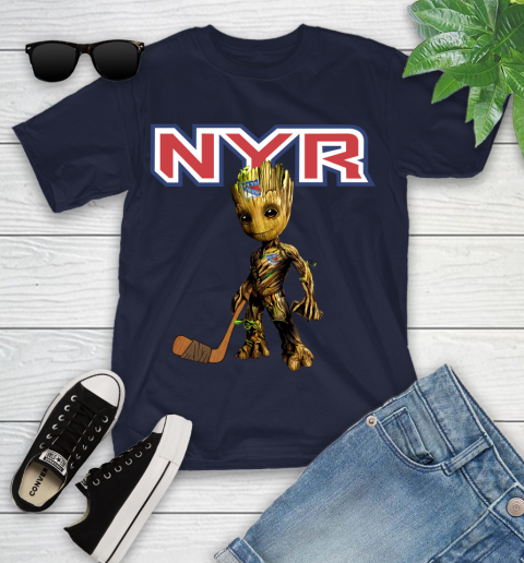 New York Rangers NHL Hockey Groot Marvel Guardians Of The Galaxy Youth T-Shirt 3