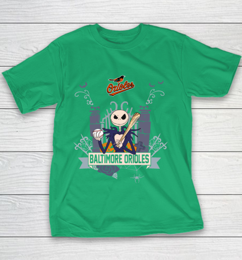 MLB Baltimore Orioles Baseball Jack Skellington Halloween Youth T-Shirt 3