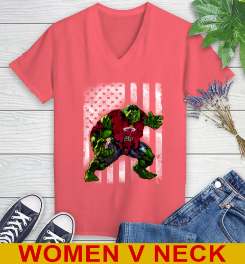 Miami Heat Hulk Marvel Avengers NBA Basketball American Flag Women's V-Neck T-Shirt 6