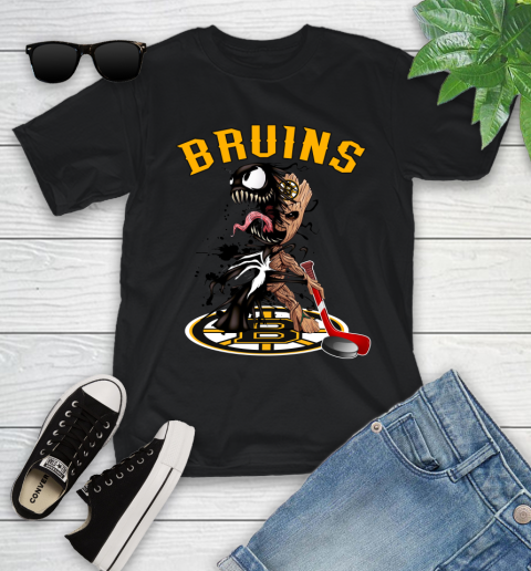 NHL Boston Bruins Hockey Venom Groot Guardians Of The Galaxy Youth T-Shirt 2