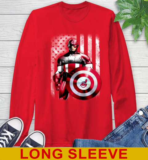 Cleveland Indians MLB Baseball Captain America Marvel Avengers American Flag Shirt Long Sleeve T-Shirt 12