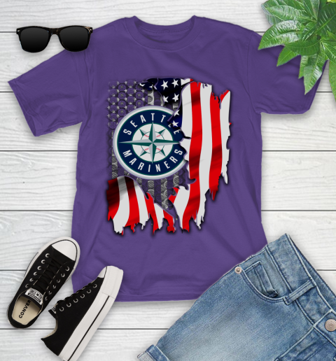 Seattle Mariners MLB Baseball American Flag Youth T-Shirt 3