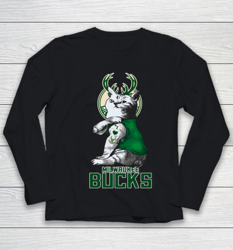 NBA Basketball My Cat Loves Milwaukee Bucks Youth Long Sleeve