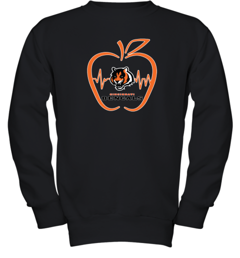 Apple Heartbeat Teacher Symbol Cincinnati Bengals Youth Sweatshirt
