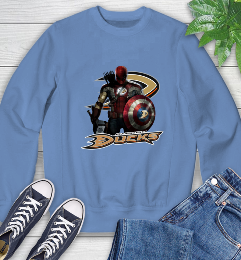 NHL Captain America Thor Spider Man Hawkeye Avengers Endgame Hockey Anaheim Ducks Sweatshirt 11