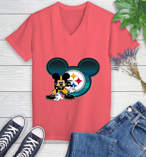 NFL Pittsburgh Steelers Mickey Mouse Disney Football T Shirt Women's V-Neck T-Shirt 6