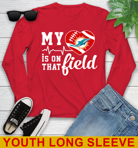 NFL My Heart Is On That Field Football Sports Miami Dolphins Youth Long Sleeve 11