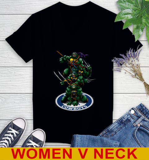 NFL Football Dallas Cowboys Teenage Mutant Ninja Turtles Shirt Women's V-Neck T-Shirt 2
