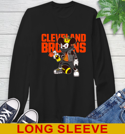Cleveland Browns NFL Football Mickey Peace Sign Sports Long Sleeve T-Shirt 2