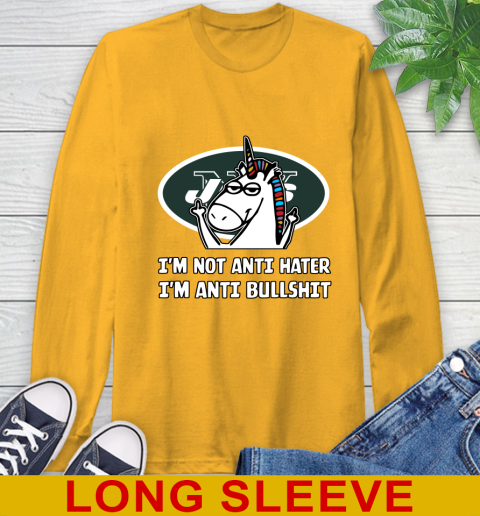 New York Jets NFL Football Unicorn I'm Not Anti Hater I'm Anti Bullshit Long Sleeve T-Shirt 3