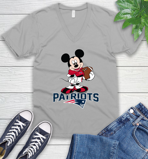 NFL Football New England Patriots Cheerful Mickey Mouse Shirt V-Neck T-Shirt 4