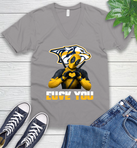 NHL Nashville Predators Deadpool Love You Fuck You Hockey Sports V-Neck T-Shirt 3