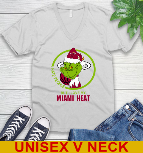 Miami Heat NBA Christmas Grinch I Hate People But I Love My Favorite Basketball Team V-Neck T-Shirt