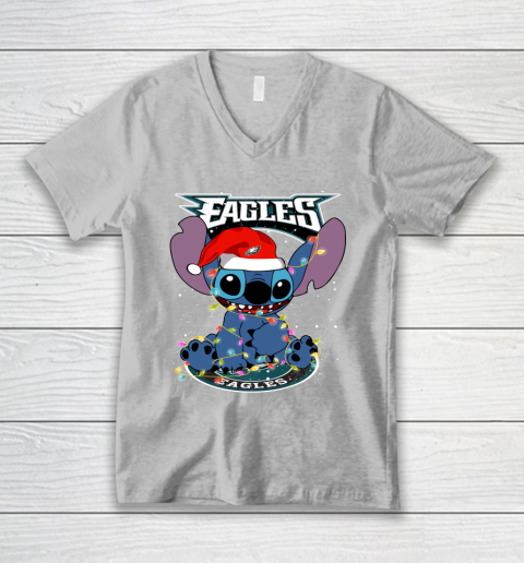 Philadelphia Eagles NFL Football noel stitch Christmas V-Neck T-Shirt 2