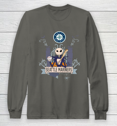 MLB Seattle Mariners Baseball Jack Skellington Halloween Long Sleeve T-Shirt 5