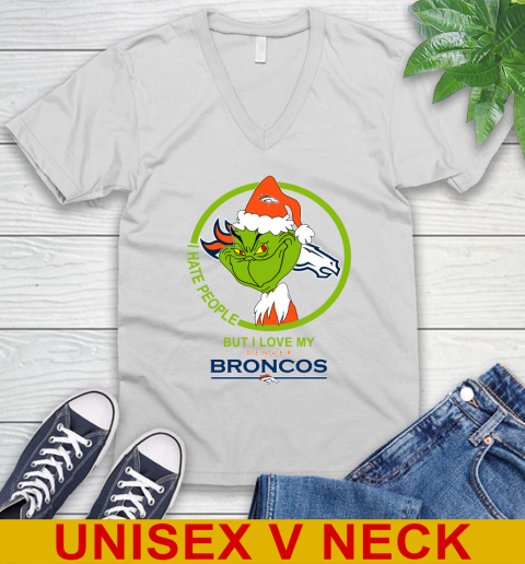 Denver Broncos NFL Christmas Grinch I Hate People But I Love My Favorite Football Team V-Neck T-Shirt