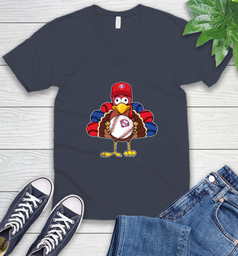 Philadelphia Phillies Turkey thanksgiving V-Neck T-Shirt 9