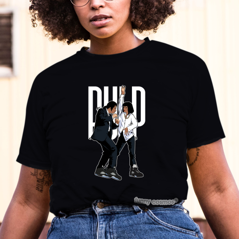 Air Jordan 5 Black Metallic Matching Sneaker Tshirt Pulp Fiction Dance Blue and Black Jordan Tshirt
