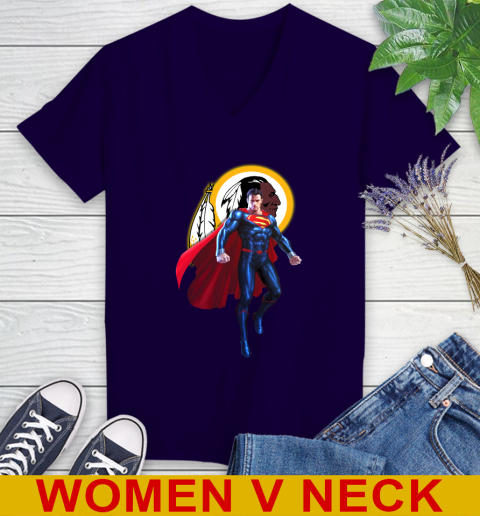 NFL Superman DC Sports Football Washington Redskins Women's V-Neck T-Shirt 4