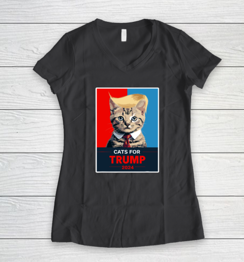 Cats For Trump 2024 Election Women's V-Neck T-Shirt 4