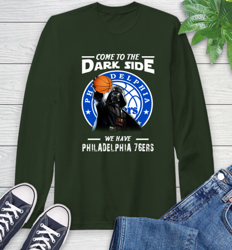 NBA Come To The Dark Side We Have Philadelphia 76ers Star Wars Darth Vader Basketball Long Sleeve T-Shirt 7