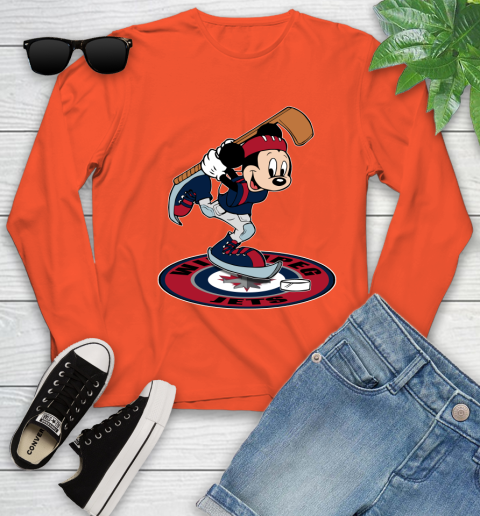 NHL Hockey Winnipeg Jets Cheerful Mickey Disney Shirt Youth Long Sleeve 4