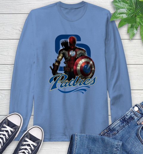 MLB Captain America Thor Spider Man Hawkeye Avengers Endgame Baseball San Diego Padres Long Sleeve T-Shirt 11