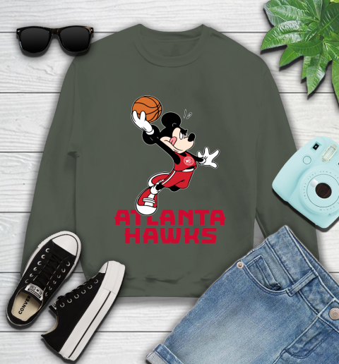 NBA Basketball Atlanta Hawks Cheerful Mickey Mouse Shirt Youth Sweatshirt 9