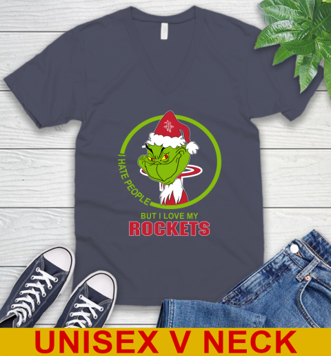 Houston Rockets NBA Christmas Grinch I Hate People But I Love My Favorite Basketball Team V-Neck T-Shirt 8