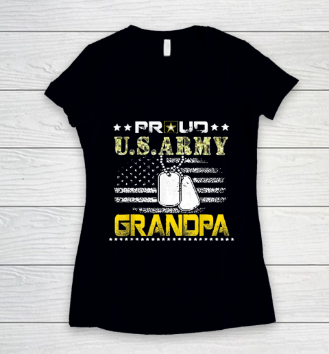 Grandpa Funny Gift Apparel  Vintage Proud Grandpa Usarmy Veteran Flag Gif Women's V-Neck T-Shirt