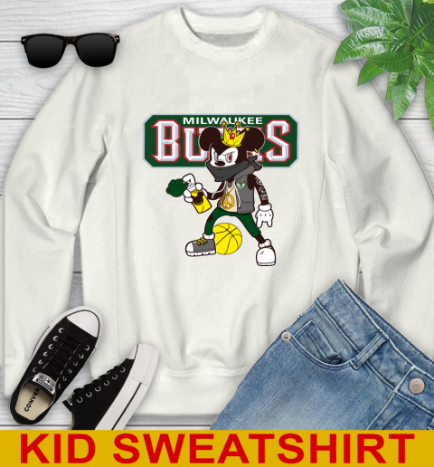 Milwaukee Bucks NBA Basketball Mickey Peace Sign Sports Youth Sweatshirt
