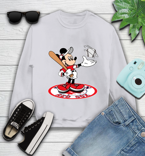 MLB Baseball Boston Red Sox Cheerful Mickey Disney Shirt Youth Sweatshirt 4