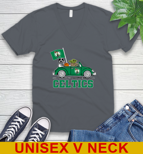 NBA Basketball Boston Celtics Darth Vader Baby Yoda Driving Star Wars Shirt V-Neck T-Shirt 5