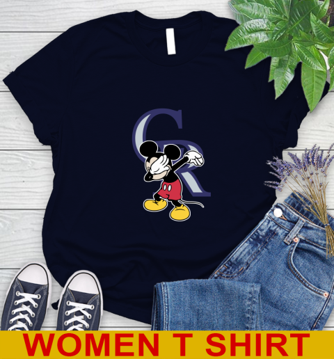 Colorado Rockies MLB Baseball Dabbing Mickey Disney Sports Women's T-Shirt 3