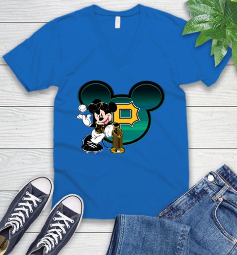 MLB Pittsburgh Pirates The Commissioner's Trophy Mickey Mouse Disney V-Neck T-Shirt 6