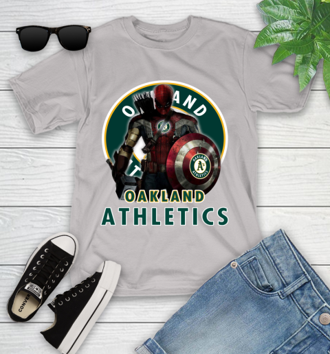 MLB Captain America Thor Spider Man Hawkeye Avengers Endgame Baseball Oakland Athletics Youth T-Shirt 12