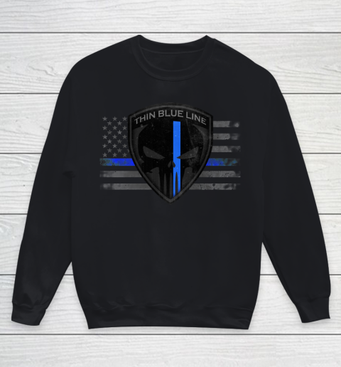 Thin Blue Line Punisher America Flag Youth Sweatshirt