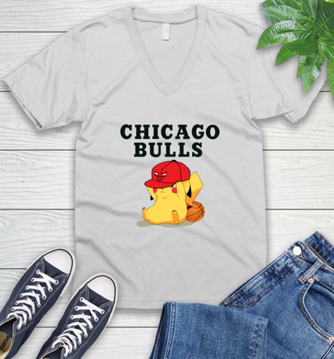 NBA Pikachu Basketball Sports Chicago Bulls V-Neck T-Shirt