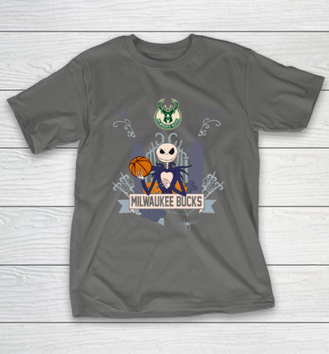 NBA Milwaukee Bucks Basketball Jack Skellington Halloween T-Shirt 8