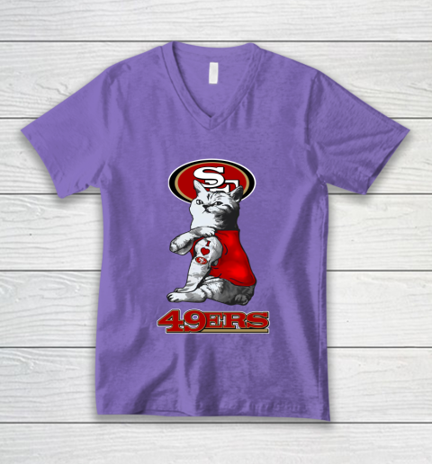 NFL Football My Cat Loves San Francisco 49ers V-Neck T-Shirt 8